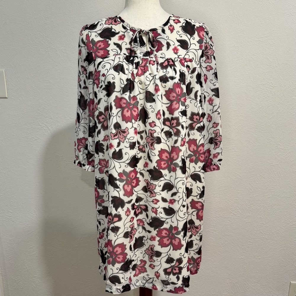 Loft Floral Print Tie-front Dress - Pink Cream Olive Green Size MP